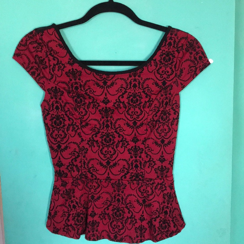 Red and black boho style top